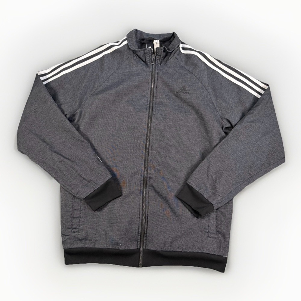 Adidas Track Jacket Men's Medium Black Windbreaker Full Zip White Stripes